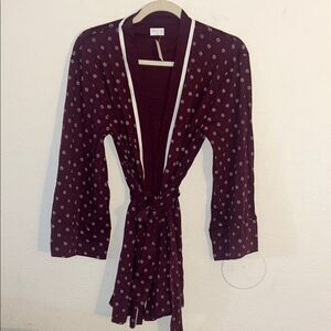 NWT Olian Nursing Pajama Top Kimono Robe Burgundy Polka Dot